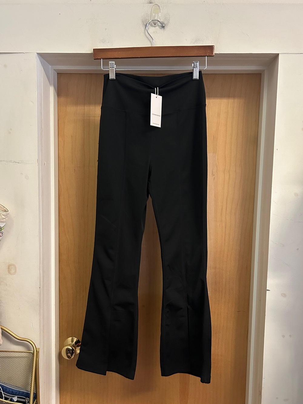 NWT! Commense Black Flare Front Split Pull On Pants - size S